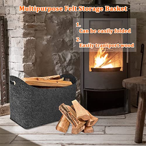 Saijer Holzkorb Filzkorb Filzkorb Kaminholzkorb Filz Allzweckkorb Filztasche Zeitungsständer Holzkorb Faltbar Filz Aufbewahrungskorb Brennholzkorb Holz für Kaminholz Holz Zeitungen Kleidung - obrazek 2