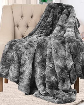 Everlasting Comfort koc ze sztucznego futra, dwustronny, miękki, ciepły, przytulny, luksusowy, puszysty koc na kanapę i łóżko, szary, duży, 165 x 127 cm