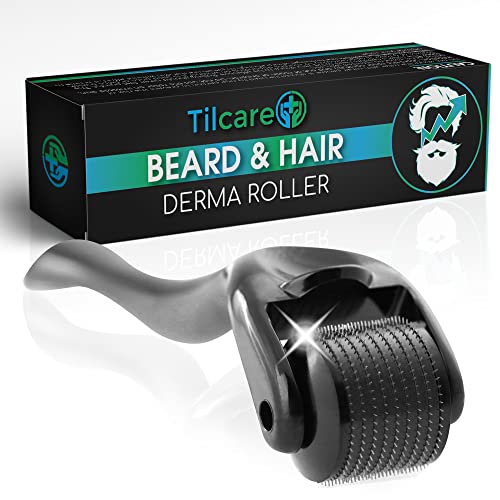 Dermaroller pour la croissance de la barbe et des cheveux de Tilcare – Derma roller stérile en titane de 0,25 mm pour les hommes - Outil à micro-aiguilles pour les follicules dormants