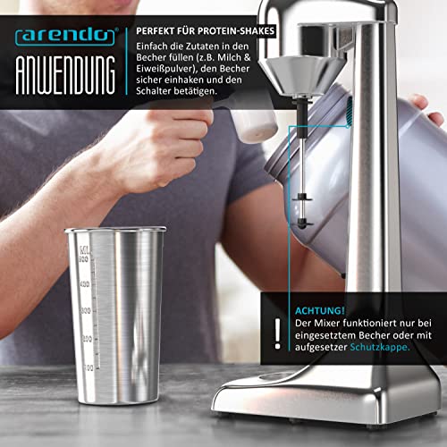 Arendo - Drink Mixer - Eiweiß Shaker - Getränkemixer - elektrischer Standmixer - 500 ml Becher - 22.000 U min - 2 Geschwindigkeitsstufen - Fitness Protein Drinks Smoothies Milchshakes Cocktails - obrazek 3
