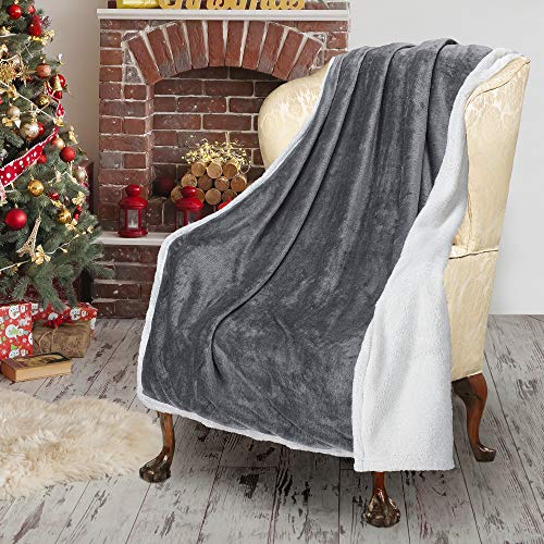 Catalonia Classy Sherpa Koc szary, przytulny, bardzo gruby ciepły koc na sofę, koc na kanapę, dwustronny, super puszysty, polarowy, jako narzuta na sofę lub do salonu, 150 x 130 cm
