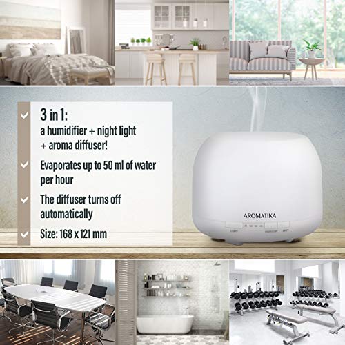 Essential Oil Diffuser 500ml - Ultrasonic Humidification - Aromatherapy Diffuser Humidifier- 7 Color LED Lights - for Room - Home - Office - Yoga - Salon - Spa - Office - Bedroom - Best for Gift - obrazek 8