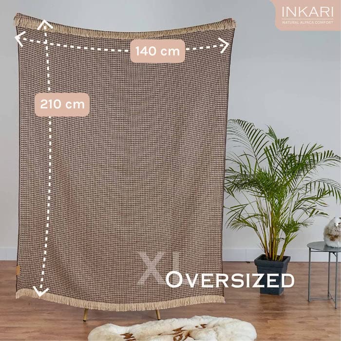 Inkari Ręcznie wykonany koc z alpaki 210 x 140 cm – puszysty koc z wełny alpaki i merynosów – wełniany koc idealnie nadaje się jako narzuta na sofę, koc do mieszkania lub na kanapę - obrazek 5