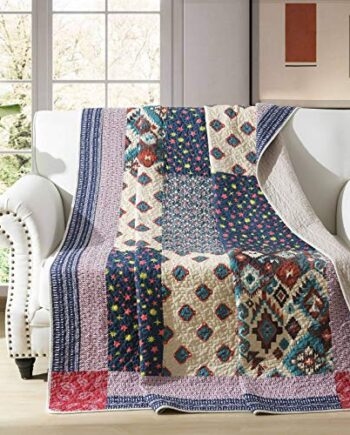 VIVILINEN Narzuta na łóżko, 100% bawełna, 150 x 200 cm, cienka, na lato, pikowana kołdra (geometryczna, 150 x 200 cm)