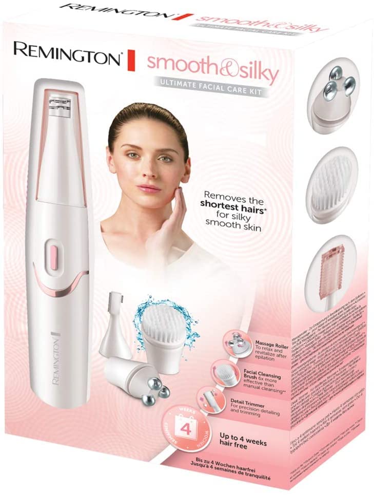 Remington Gesichtspflege Kit smooth&silky EP7070, Gesichtsepilierer, Gesichtsreinigungsbürste, Massageroller, Trimmer, batteriebetrieben, perlmuttfarbenes weiss/rosé - obrazek 11