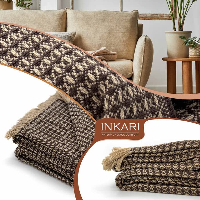 Inkari Ręcznie wykonany koc z alpaki 210 x 140 cm – puszysty koc z wełny alpaki i merynosów – wełniany koc idealnie nadaje się jako narzuta na sofę, koc do mieszkania lub na kanapę - obrazek 3