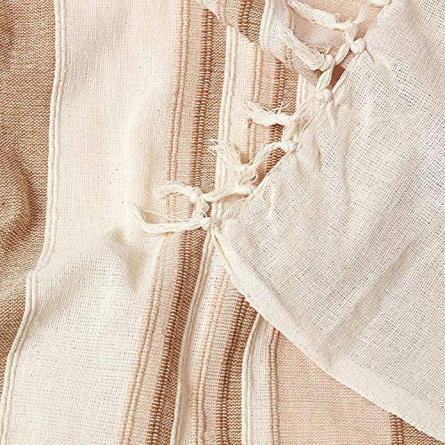 Homescapes Narzuta Morocco, beżowa, narzuta na sofę ze 100% bawełny, miękki koc 150 x 200 cm, jasnobrązowe paski, z frędzlami - obrazek 5