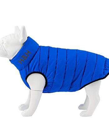 HUGO & HUDSON Kurtka puchowa dla psa, odzież i akcesoria dla psów, odwracalny, wodoodporny płaszcz dla psa z otworem na kołnierz, niebieski i granatowy - XS25