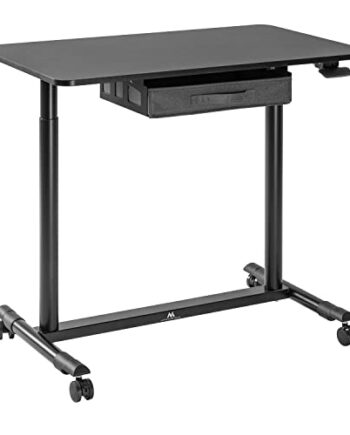 Maclean MC-925 Eleganckie Pneumatyczne Biurko do Pracy Stojącej, Ergonomiczne Biurko z Regulacją Wysokości. Profesjonalny Stolik z Szufladą i Kółkami o Wymiarach 91,5x56cm, Biurko do Pracy