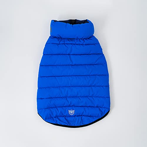 HUGO & HUDSON Kurtka puchowa dla psa, odzież i akcesoria dla psów, odwracalny, wodoodporny płaszcz dla psa z otworem na kołnierz, niebieski i granatowy - XS25 - obrazek 3