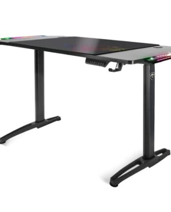 Spirit Of Gamer, elektryczne biurko do gier siedzących 140 cm, stojące biurko z uchwytem na kubek, w zestawie haczyk na słuchawki i podkładkę pod mysz, duże biurko dla graczy z podświetlanym stołem LED