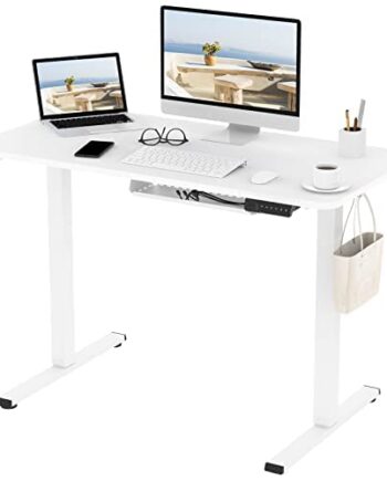 FLEXISPOT EF1 Biurko z regulacją wysokości z pełnym blatem (100 * 60 * 1.6, białe)｜z portem ładowania USB｜4 przyciski pamięci｜Biurko stojące 5E Podnoszony stół do gier do biura i domu