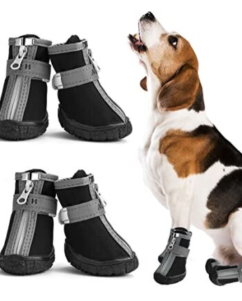 AQH 4 sztuki butów dla psów, ochrona łap dla psów z antypoślizgową podeszwą, wodoszczelne buty dla psów z odblaskowymi paskami, kolor czarny (1#)