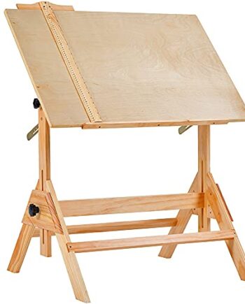 MEEDEN Stół Kreślarski z Litego Drewna, Biurko do Rysowania Artysty, Biurko do Pisania w Studiu Artystycznym, Stół do Rękodzieła Artystycznego z Regulowaną Wysokością i Uchylnym Blatem do Prac Artystycznych, Projektowania Graficznego, Czytania