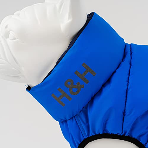 HUGO & HUDSON Kurtka puchowa dla psa, odzież i akcesoria dla psów, odwracalny, wodoodporny płaszcz dla psa z otworem na kołnierz, niebieski i granatowy - XS25 - obrazek 6