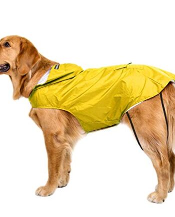 Bwiv Płaszcz przeciwdeszczowy dla psa, wodoszczelny, z podszewką, ultralekki, oddychający, w paski, kurtka przeciwdeszczowa z kapturem, 3XL-6XL, żółty, 6XL