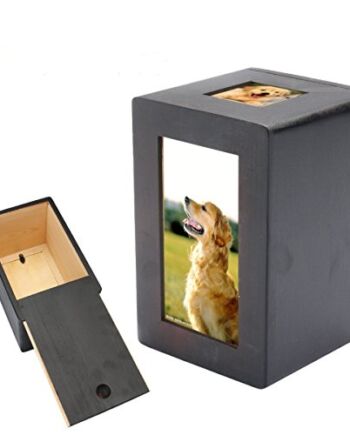 Tutoy Pet Dog Cat Creme Urn Memorial Sake pokojowa fotobox prostokątna czarna