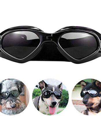 PEDOMUS Okulary przeciwsłoneczne dla psów, regulowany pasek do okularów przeciwsłonecznych UV, wodoszczelne, dla małych i średnich psów, czarne