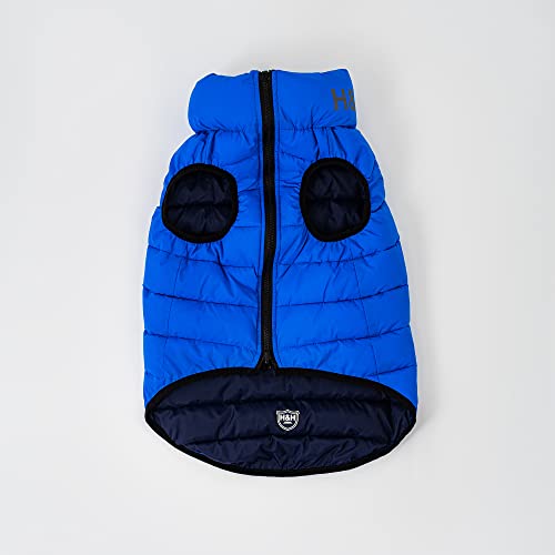 HUGO & HUDSON Kurtka puchowa dla psa, odzież i akcesoria dla psów, odwracalny, wodoodporny płaszcz dla psa z otworem na kołnierz, niebieski i granatowy - XS25 - obrazek 4