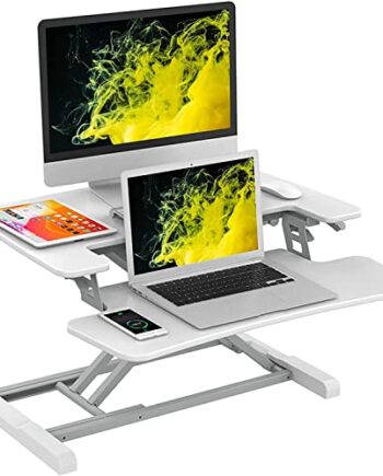 FLEXISPOT M17MB Stojące biurko, stojące biurko konwerter z platformą 88 × 41 cm, konwerter z półką na klawiaturę, stacja robocza z regulacją wysokości do domu i biura, biały