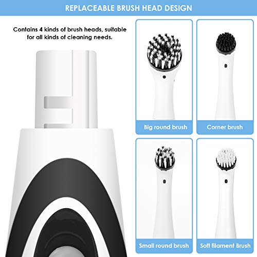 SANON Elektryczna szczotka do czyszczenia, domowa szczotka z sonicznym wirowaniem z 4 głowicami czyszczącymi do łazienki, płytek podłogowych i kuchni, samochodu, głębokie czyszczenie, czarna - obrazek 8