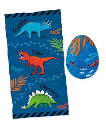 moses 40214 magiczny ręcznik jajko – fajny ręcznik na urodziny dziecka, mały bawełniany ręcznik do rąk i twarzy, 100% bawełna z motywem dinozaurów, 30 x 60 cm, wielokolorowy