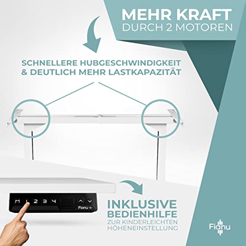 Fianu® Stelaż biurka z elektryczną regulacją wysokości, sprawdzony przez TÜV GS, na biurko stojące, 2 silniki z ochroną antykolizyjną, 4 miejsca do przechowywania do 100 kg nośności (szary) - obrazek 4