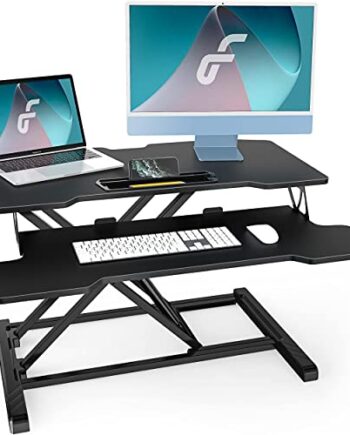 Fenge stojący konwerter biurka regulowana wysokość ergonomiczny czarny z tacą na klawiaturę biuro stacja robocza do komputera PC laptop SD315001WB