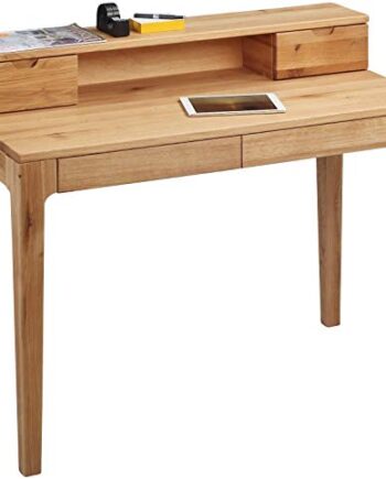 Hometrends4You 612522 Biurko/Sekretarzyk/Stolik Konsola Oskar, Prawdziwe Drewno Dzikiego Dębu Lity Olejowany, z Szufladami i Nakładką, 110 X 55 cm, Wysokość Całkowita 96 cm, Wysokość Blatu 76 cm