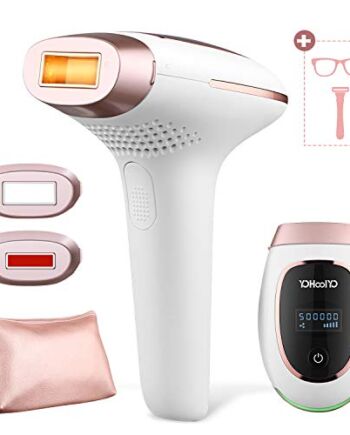 YOHOOLYO IPL urządzenie do depilacji 500 000 impulsów świetlnych, trwałe urządzenie IPL, w zestawie 2 specjalne nasadki do ciała, twarzy, strefy bikini i pach