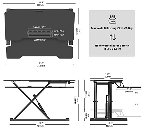 Fenge stojący konwerter biurka regulowana wysokość ergonomiczny czarny z tacą na klawiaturę biuro stacja robocza do komputera PC laptop SD315001WB - obrazek 3