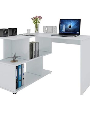 WOLTU® Biurko TS64ws biurko komputerowe, narożne, narożne, stół biurowy, stół roboczy, stolik na laptopa, z półkami, 120 x 100 x 77 cm (szer. x gł. x wys.), MDF, białe
