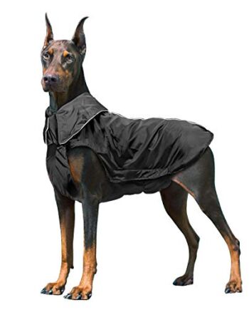 IREENUO Płaszcz dla psa, wodoszczelny, płaszcz przeciwdeszczowy, kurtka przeciwdeszczowa z paskami odblaskowymi, płaszcz dla psów średniej i dużych psów, do użytku na zewnątrz (3XL, Czarny)