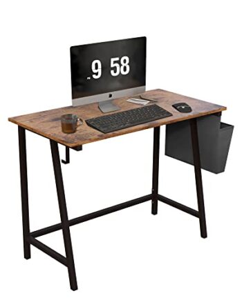 Biurko, stolik komputerowy, domowe biuro, gabinet, z torbą do przechowywania i hakiem na słuchawki, prosty montaż, 100 x 50 x 75 cm, rustykalny brąz