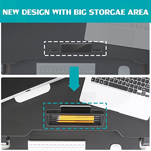 Fenge stojący konwerter biurka regulowana wysokość ergonomiczny czarny z tacą na klawiaturę biuro stacja robocza do komputera PC laptop SD315001WB - obrazek 2