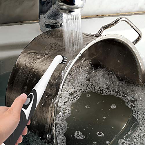 SANON Elektryczna szczotka do czyszczenia, domowa szczotka z sonicznym wirowaniem z 4 głowicami czyszczącymi do łazienki, płytek podłogowych i kuchni, samochodu, głębokie czyszczenie, czarna - obrazek 4