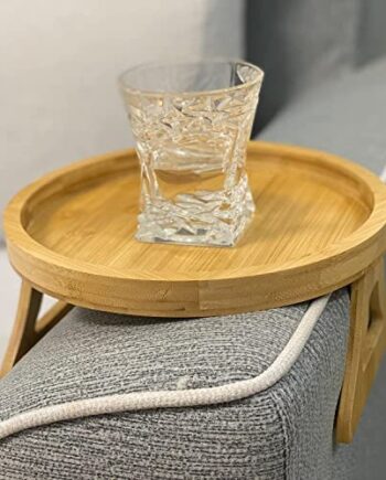 IGRARK Podłokietnik na sofę, z klipsem, składana półka podłokietników, stolik pomocniczy do napojów, pilot zdalnego sterowania, uchwyt na przekąski, okrągły