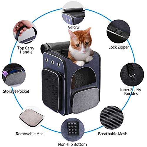 morpilot plecak do noszenia dla kotów, składany plecak dla zwierząt domowych dla kotów i małych psów, oddychający plecak nosidełkowy dla psa z wewnętrzną smyczą zabezpieczającą składana miska dla psa, idealny do wędrówek w podróży do użytku na świeżym powietrzu - obrazek 4