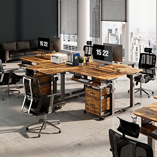 EUREKA ERGONOMIC Biurko z regulacją wysokości 155 x 110 cm, z regulacją wysokości, elektryczne, duży stół do gier, w kształcie litery L, podwójny silnik z możliwością zarządzania kablami i funkcją pamięci - obrazek 2