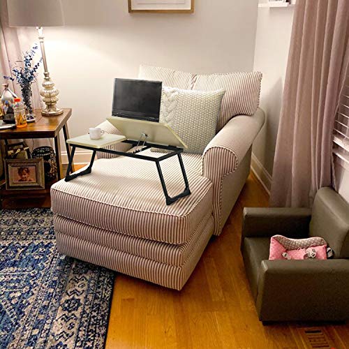 MEUBLE COSY Taca na łóżko, stolik pod laptopa, regulowana wysokość, stół śniadaniowy, stojak na notebooka, składane nogi do sofy, łóżka, komputera, PC, czarny - obrazek 7