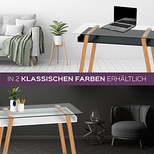 bonVIVO Designerskie biurko Massimo w eleganckiej mieszance materiałów, stolik szklany z bambusową ramą i drewnianą półką w kolorze białym, idealnie nadaje się również jako sekretarzyk, stolik biurowy, stolik komputerowy, stolik pomocniczy i toaletka - obrazek 3