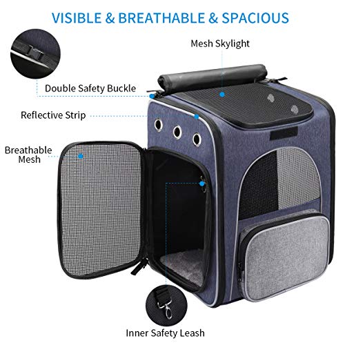 morpilot plecak do noszenia dla kotów, składany plecak dla zwierząt domowych dla kotów i małych psów, oddychający plecak nosidełkowy dla psa z wewnętrzną smyczą zabezpieczającą składana miska dla psa, idealny do wędrówek w podróży do użytku na świeżym powietrzu - obrazek 6