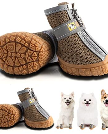 Hcpet Buty dla psów ochraniacze łap, antypoślizgowe oddychające buty dla psów dla małych średnich psów z odblaskowymi paskami, wodoodporne buty dla szczeniaka 4 szt