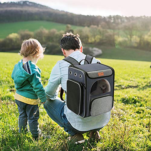 morpilot plecak do noszenia dla kotów, składany plecak dla zwierząt domowych dla kotów i małych psów, oddychający plecak nosidełkowy dla psa z wewnętrzną smyczą zabezpieczającą składana miska dla psa, idealny do wędrówek w podróży do użytku na świeżym powietrzu - obrazek 2