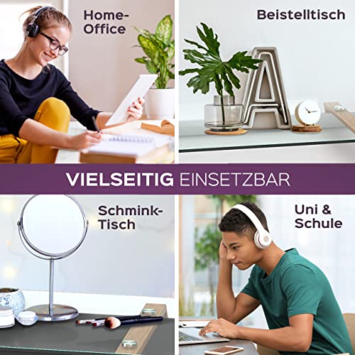 bonVIVO Designerskie biurko Massimo w eleganckiej mieszance materiałów, stolik szklany z bambusową ramą i drewnianą półką w kolorze białym, idealnie nadaje się również jako sekretarzyk, stolik biurowy, stolik komputerowy, stolik pomocniczy i toaletka - obrazek 8