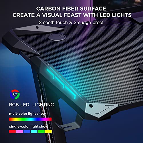 EUREKA ERGONOMIC Stół gamingowy Z1S, biurko gamingowe, biurko komputerowe, biurko dla graczy, z oświetleniem RGB LED, uchwytem na napoje i uchwytem na słuchawki, kolor czarny - obrazek 7