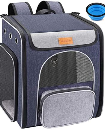 morpilot plecak do noszenia dla kotów, składany plecak dla zwierząt domowych dla kotów i małych psów, oddychający plecak nosidełkowy dla psa z wewnętrzną smyczą zabezpieczającą składana miska dla psa, idealny do wędrówek w podróży do użytku na świeżym powietrzu