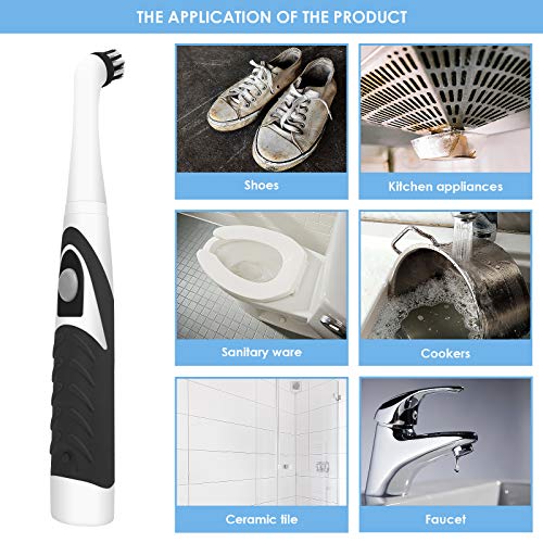 SANON Elektryczna szczotka do czyszczenia, domowa szczotka z sonicznym wirowaniem z 4 głowicami czyszczącymi do łazienki, płytek podłogowych i kuchni, samochodu, głębokie czyszczenie, czarna - obrazek 6