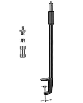 TARION Stół statyw świetlny statyw zaciskowy 35 – 62 cm regulowany statyw jednonożny ze śrubą 1/4 i adapterem gwintowanym 1/4 na 3/8 do fotografii, streaming i nagrywanie wideo (S)