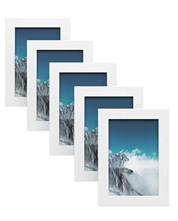 SONGMICS Zestaw 5 ramek na zdjęcia, 10 x 15 cm, szklane okno, E1 MDF, białe RPF35WT